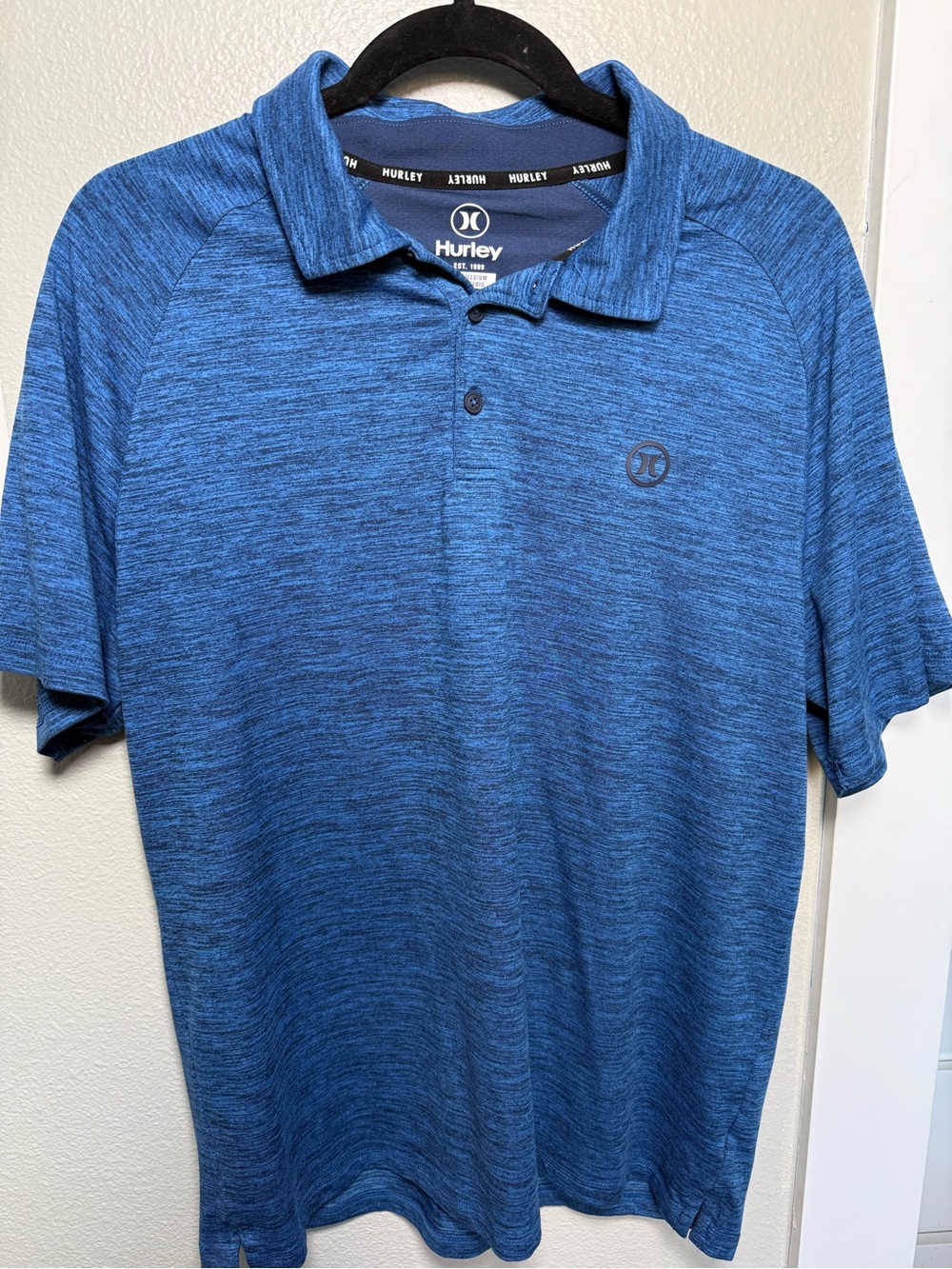 Hurley Men’s Medium Blue Heather Performance Golf Polo Stretch Dri Fit